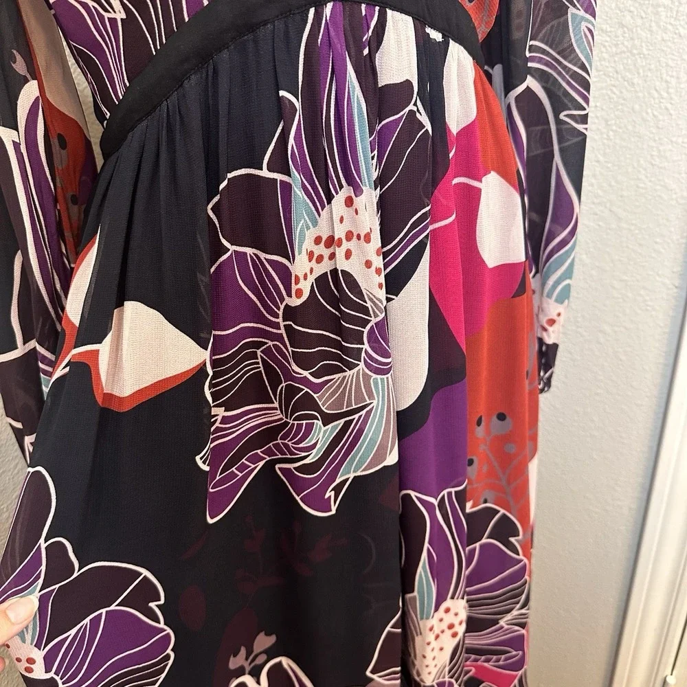 Anthropologie LET ME BE Floral Midi‎ Dress M Flowy Black Purple Party Wedding - Picture 5 of 15